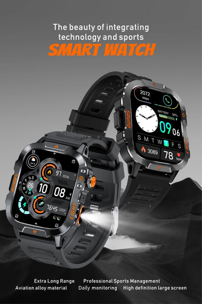 LIGE Militärische Smartwatch 2025 – Wasserdicht, Outdoor Sport Tracker, LED-Taschenlampe, Bluetooth-Anruf | Taggytech