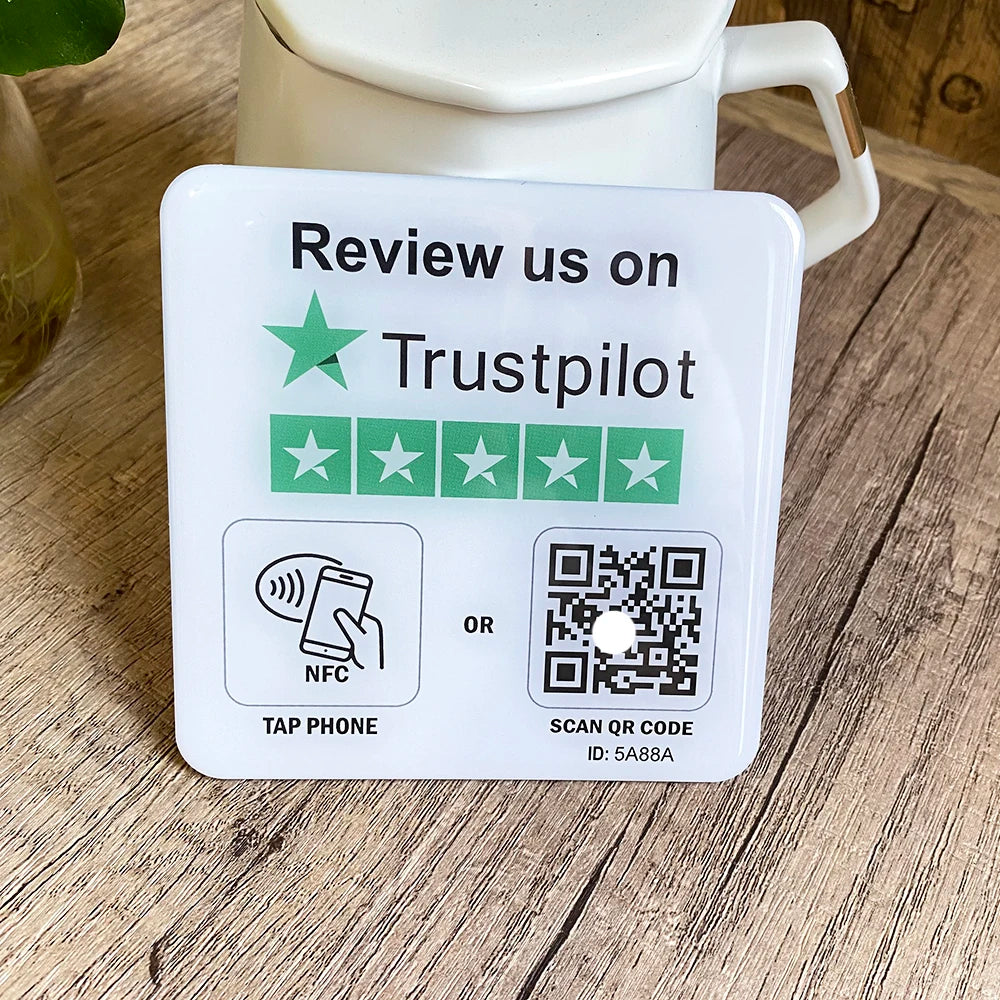 NFC Review Plaque with QR Code – 10 x 10 cm for Google, Instagram, Facebook & more | Taggytech