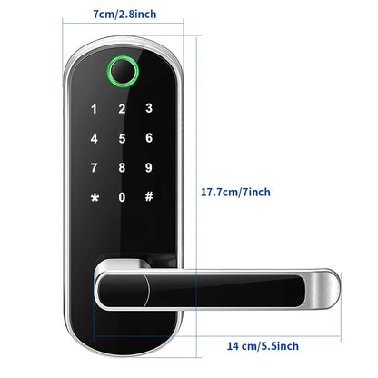 Smartes WLAN-Fingerabdruck-Türschloss mit App, NFC & Touchscreen – IP67 wasserdicht, 5-in-1 Zugangssystem, inkl. 2 IC-Karten & Notfall-USB