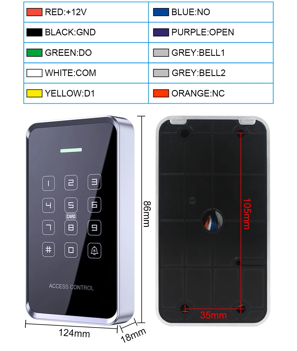 NFC/RFID Access Control Keypad – Waterproof, Touchscreen, 1000 Users, Dual-Frequency Wiegand Reader | Taggytech