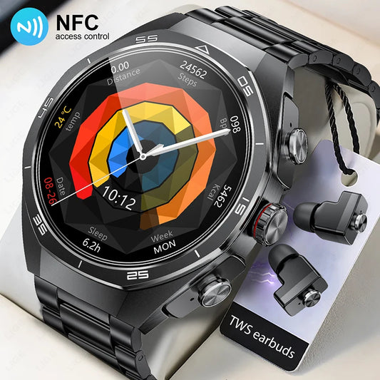 2025 LIGE 2-in-1 Smartwatch Men – NFC, Built-in TWS Earphones, 1.53-inch HD AMOLED, Bluetooth Call, Fitness &amp; Sports Smartwatch