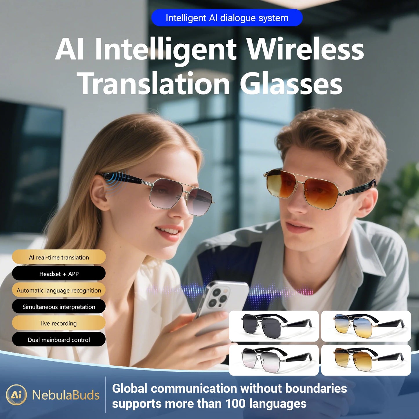 LIGE Smart Sunglasses 2025 – Bluetooth Call, AI Translation, UV400, for Women & Men