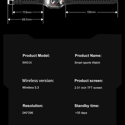 LIGE 2025 Professionelle Sport Smartwatch Herren – Outdoor Wasserdicht, LED-Taschenlampe, Bluetooth Anruf, 2,01" HD Display | Taggytech