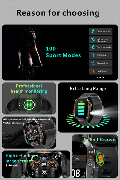 LIGE Militärische Smartwatch 2025 – Wasserdicht, Outdoor Sport Tracker, LED-Taschenlampe, Bluetooth-Anruf | Taggytech