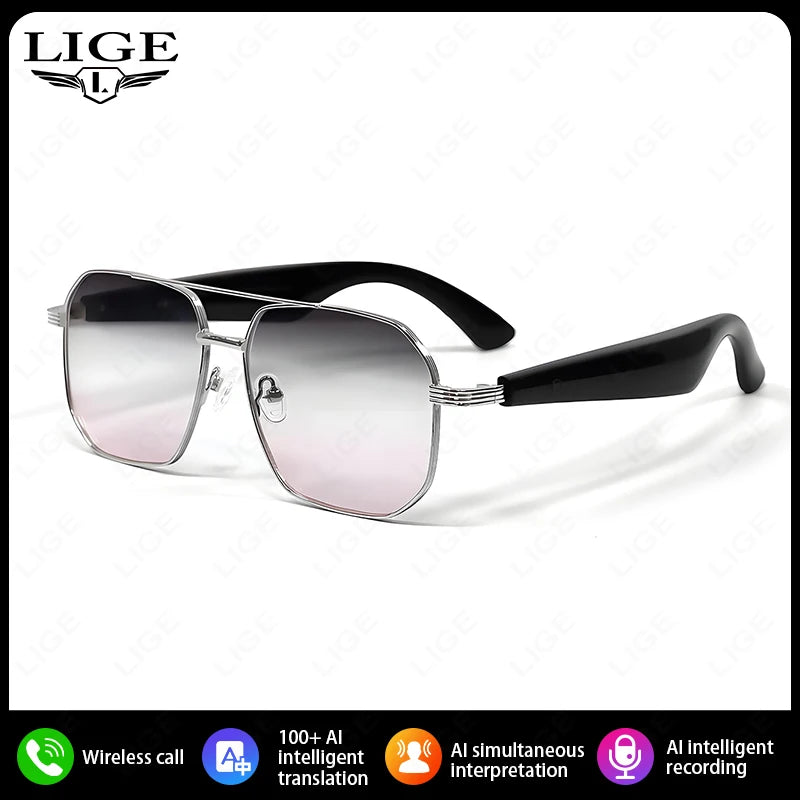 LIGE Smart Sunglasses 2025 – Bluetooth Call, AI Translation, UV400, for Women & Men