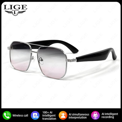 LIGE Smart Sunglasses 2025 – Bluetooth Call, AI Translation, UV400, for Women & Men