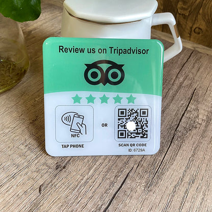 NFC Review Plaque with QR Code – 10 x 10 cm for Google, Instagram, Facebook & more | Taggytech