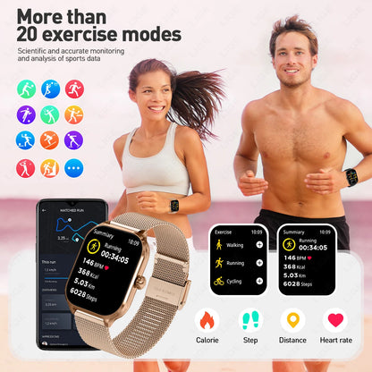 LIGE 2025 Luxus-Smartwatch für Damen – Bluetooth-Anruf, Fitness & Herzfrequenzmesser, 2,01" Ultra-HD Display, 20 Sportmodi | Taggytech