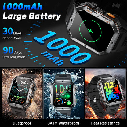 LIGE 2025 Outdoor Smartwatch Herren – 2,01" HD Display, 1000mAh Akku, 3ATM Wasserdicht, Sport & Fitness | Taggytech