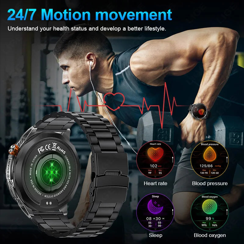 LIGE 2025 Militär Outdoor Smartwatch Herren – 1,75" AMOLED HD, 730 mAh Akku, Taschenlampe, 3ATM Wasserdicht | Taggytech