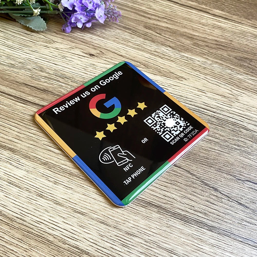 NFC Review Plaque with QR Code – 10 x 10 cm for Google, Instagram, Facebook & more | Taggytech
