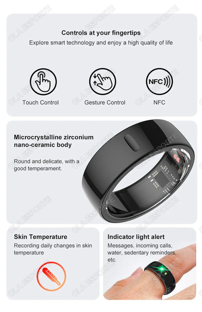 XMSJ NFC Smart Ring 2025 – Keramik, LED, 5ATM Wasserdicht, Gesundheits- & Fitness-Tracking, Gestensteuerung, Multisport