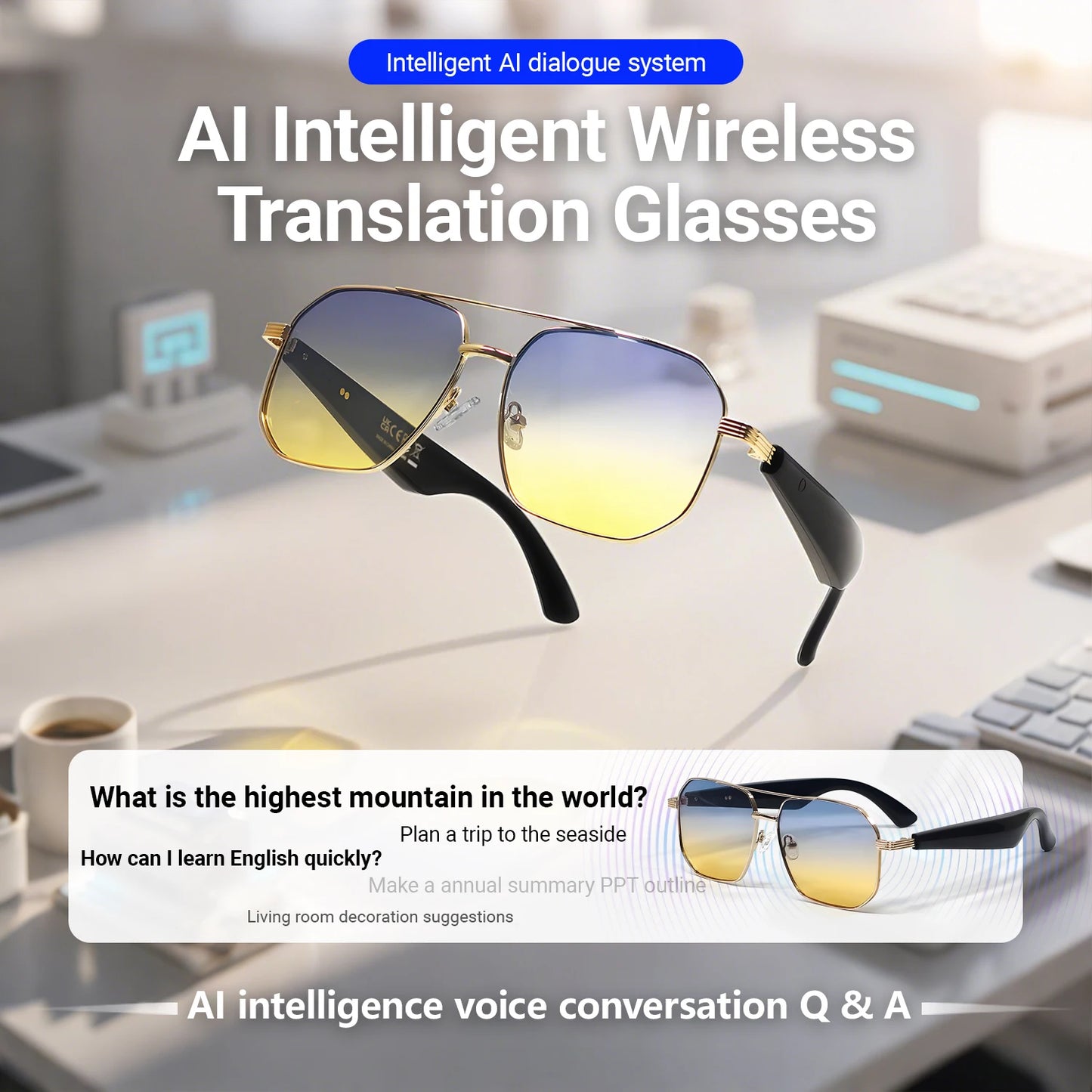 LIGE Smart Sunglasses 2025 – Bluetooth Call, AI Translation, UV400, for Women & Men
