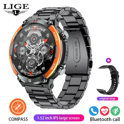 LIGE 2024 Outdoor Smartwatch for Men – Bluetooth Call, Compass, Fitness & Health Monitor, IP68 Waterproof, 1.52" IPS Display