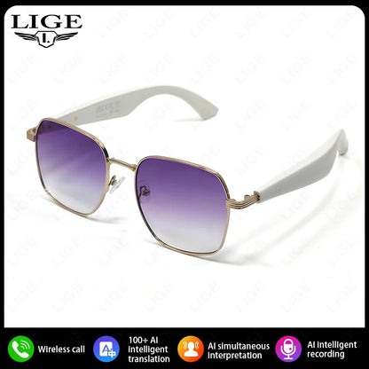 LIGE BWGY300 Smart Glasses 2025 – Women's Bluetooth Sunglasses, AI Translation, UV400, Music &amp; Calls