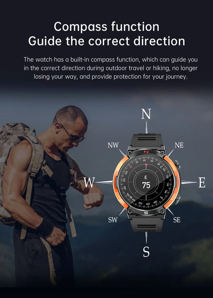 LIGE 2024 Outdoor Smartwatch for Men – Bluetooth Call, Compass, Fitness & Health Monitor, IP68 Waterproof, 1.52" IPS Display