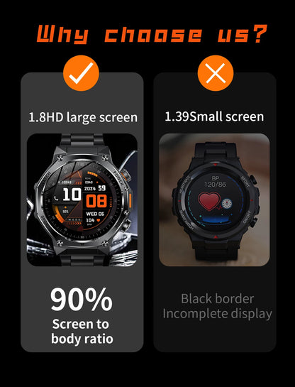 LIGE Smartwatch Herren 2025 – Militär Outdoor, 1,8" HD AMOLED, 800 mAh Batterie, Herzfrequenz & Bluetooth-Anruf, Sport-Smartwatch für Android & iOS