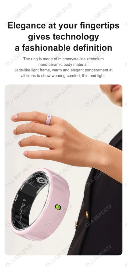 XMSJ NFC Smart Ring 2025 – Keramik, LED, 5ATM Wasserdicht, Gesundheits- & Fitness-Tracking, Gestensteuerung, Multisport