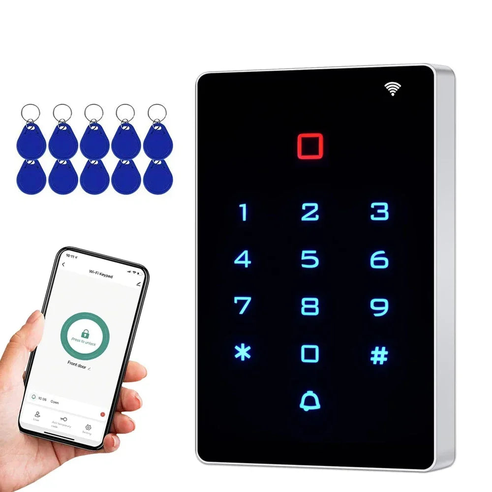 Tuya WiFi Access Control – IP68 Waterproof RFID Keypad, 2000 Users, Touch Panel, App Control | Taggytech