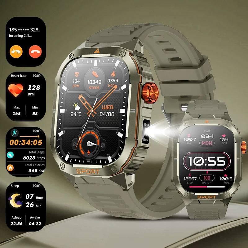 LIGE 2025 Professionelle Sport Smartwatch Herren – Outdoor Wasserdicht, LED-Taschenlampe, Bluetooth Anruf, 2,01" HD Display | Taggytech