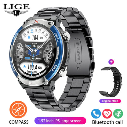 LIGE 2024 Outdoor Smartwatch for Men – Bluetooth Call, Compass, Fitness & Health Monitor, IP68 Waterproof, 1.52" IPS Display
