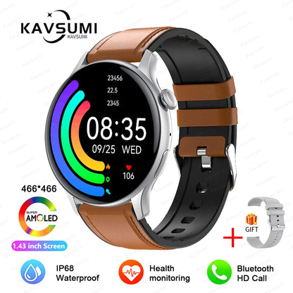 ساعة ذكية نسائية NFC 2024 - شاشة AMOLED مقاس 1.43 بوصة، GPS وبلوتوث للاتصال