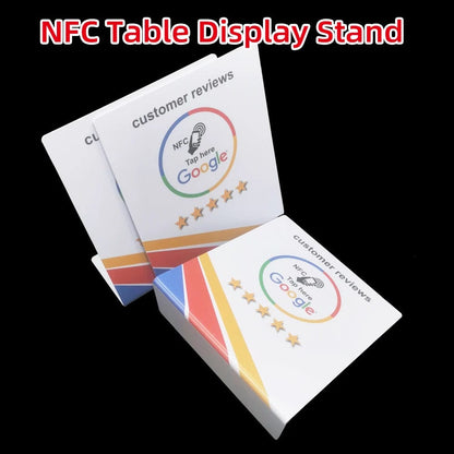 Google-Bewertungs-NFC-Tischständer mit Verpackung und Anleitung