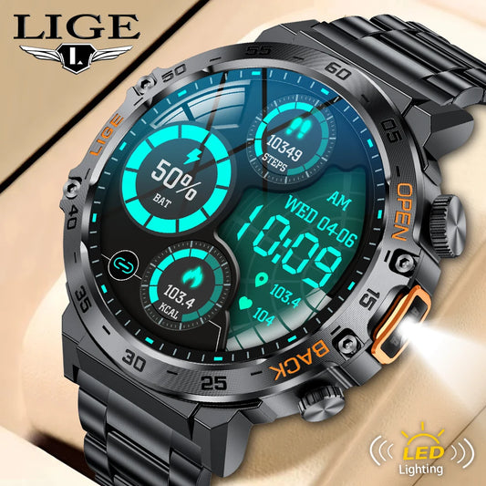LIGE 2024 Smartwatch Men – 1.53" 360×360 AMOLED, IP68 Waterproof, Sports &amp; Fitness, LED Flashlight, Android &amp; iOS