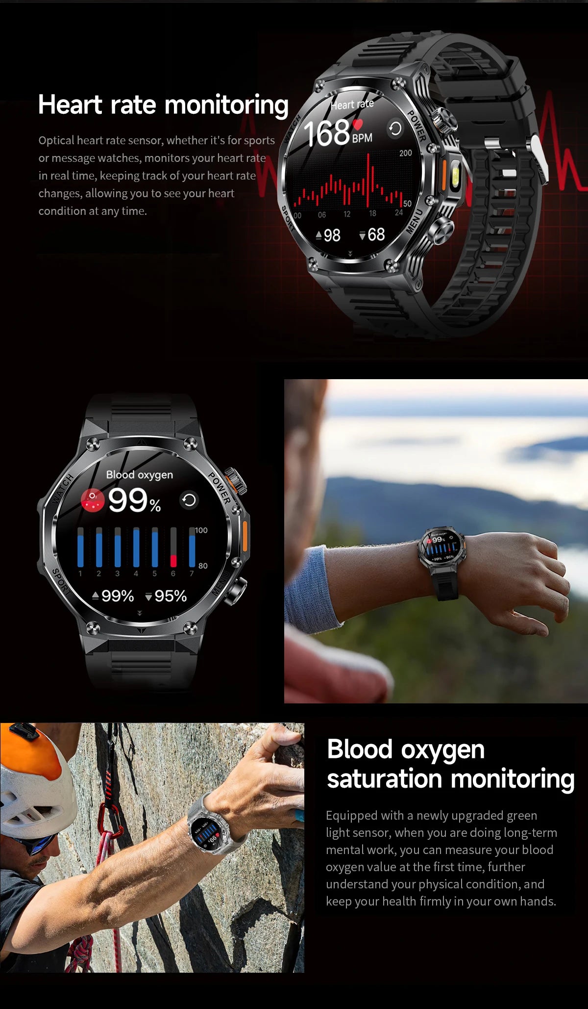 LIGE Smartwatch Herren 2025 – Militär Outdoor, 1,8" HD AMOLED, 800 mAh Batterie, Herzfrequenz & Bluetooth-Anruf, Sport-Smartwatch für Android & iOS