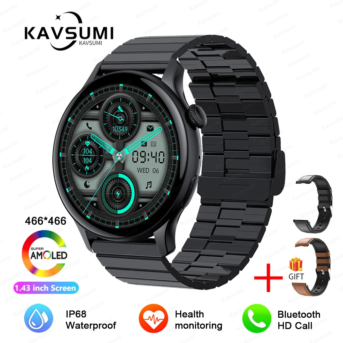 ساعة ذكية نسائية NFC 2024 - شاشة AMOLED مقاس 1.43 بوصة، GPS وبلوتوث للاتصال