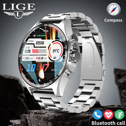 ساعة LIGE الذكية NFC مع نظام تحديد المواقع العالمي (GPS) ومكالمات بلوتوث وبوصلة - شاشة AMOLED مقاس 1.52 بوصة، مقاومة للماء IP68، أكثر من 50 وضعًا رياضيًا، ومساعد صوتي SOS