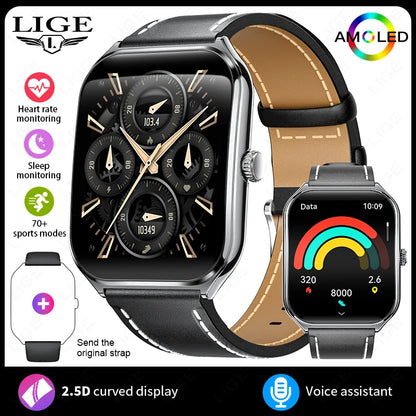 LIGE Smartwatch 2025 – 1,96" AMOLED HD, Bluetooth-Anruf, Fitness & Gesundheit für Herren & Damen | Taggytech