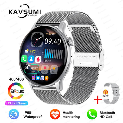 ساعة ذكية نسائية NFC 2024 - شاشة AMOLED مقاس 1.43 بوصة، GPS وبلوتوث للاتصال