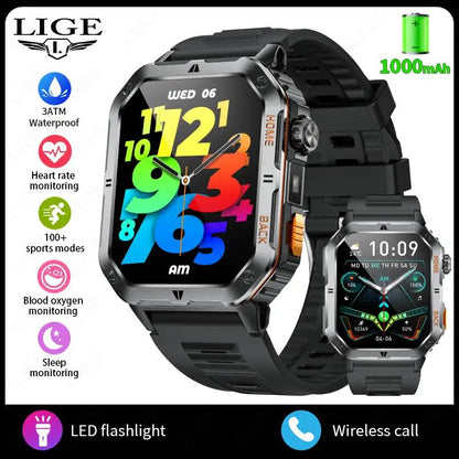LIGE 2025 Outdoor Smartwatch Herren – 2,01" HD Display, 1000mAh Akku, 3ATM Wasserdicht, Sport & Fitness | Taggytech