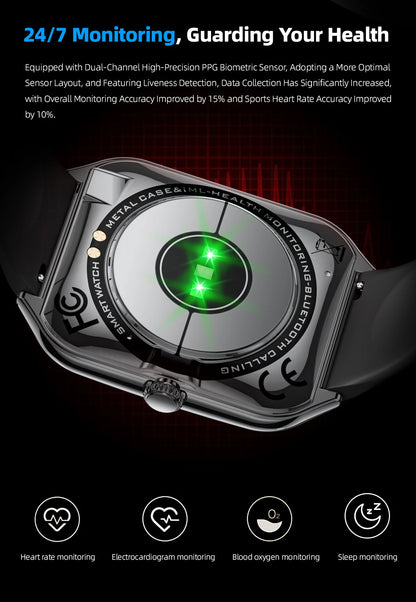LIGE Smartwatch 2025 – 1,96" AMOLED HD, Bluetooth-Anruf, Fitness & Gesundheit für Herren & Damen | Taggytech