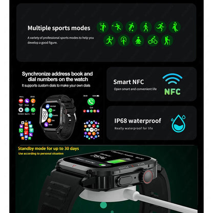 ساعة ذكية متعددة الوظائف NFC GPS مع هاتف بلوتوث ومساعد صوتي