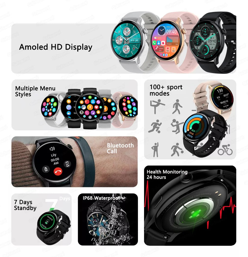 NFC Women's Smartwatch 2024 – 1.43" AMOLED, Bluetooth Call &amp; Fitness Tracking